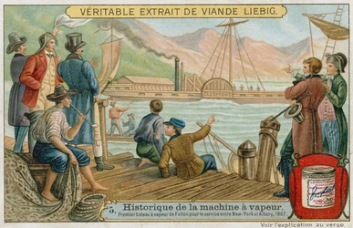 Le premier bateau à vapeur à aubes de Robert Fulton pour le service entre New York et Albany, 1807